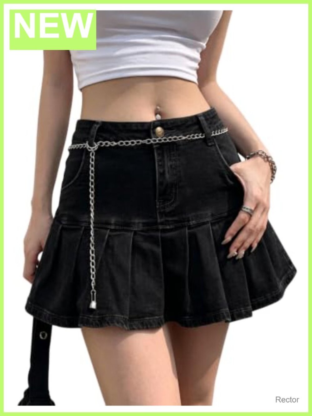 Denim Mini Skort with Built-in Shorts A-Line Ruffle Hem High Waist